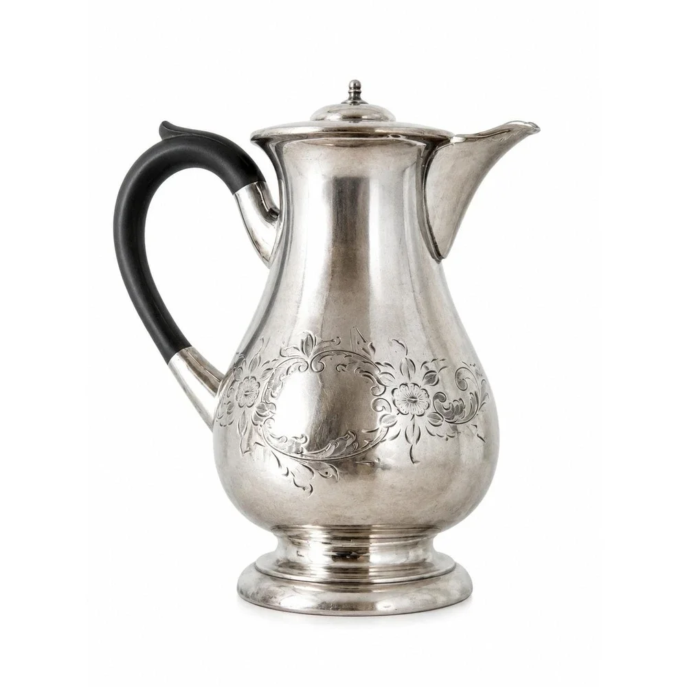 Antique English Victorian Small Wooden Handle Silver Plated‎ Creamer Teapot 1959
